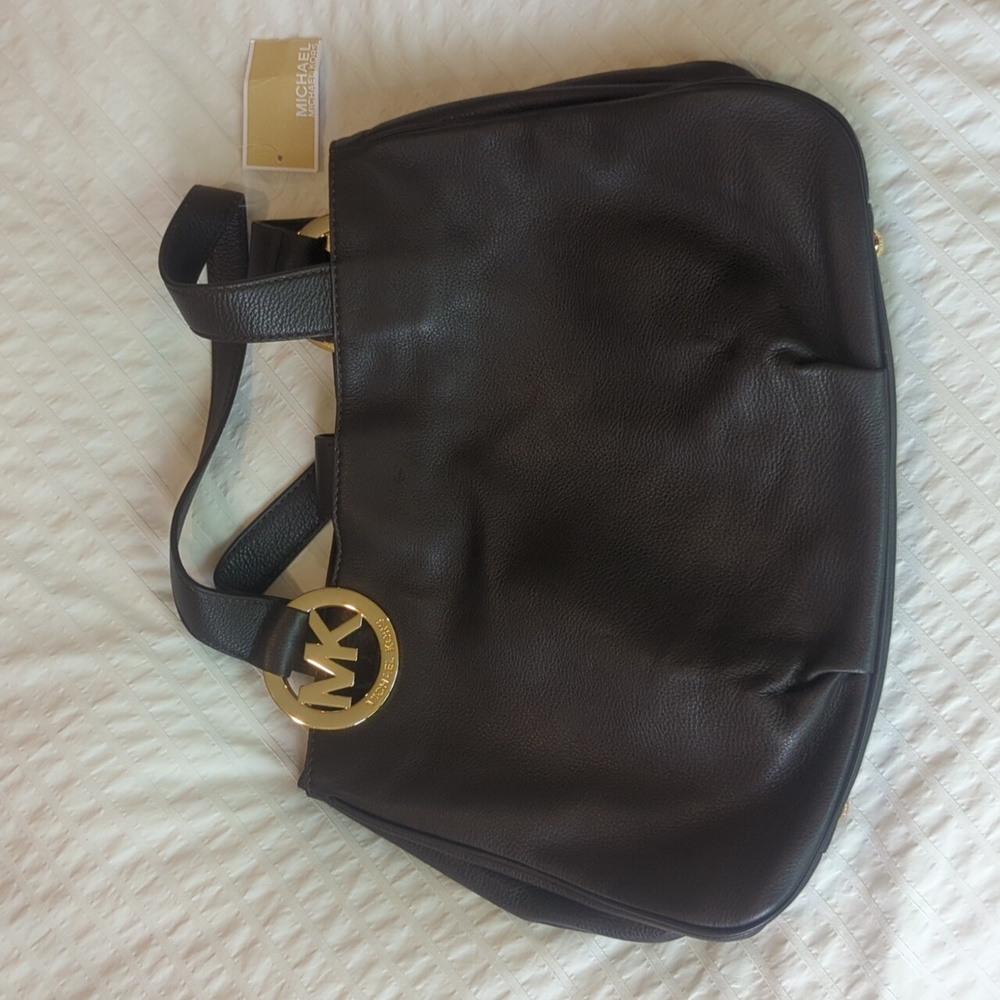 Michael Kors Fulton East West Chocolate Brown Pebbled Leather Tote --- Brand New